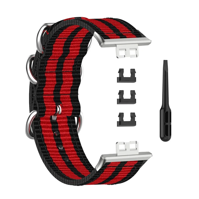 Nylon Canvas Watch Band Replacement Strap for Huawei Watch Fit TIA-B09 - Black/Red