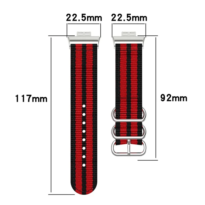 Nylon Canvas Watch Band Replacement Strap for Huawei Watch Fit TIA-B09 - Black/Red