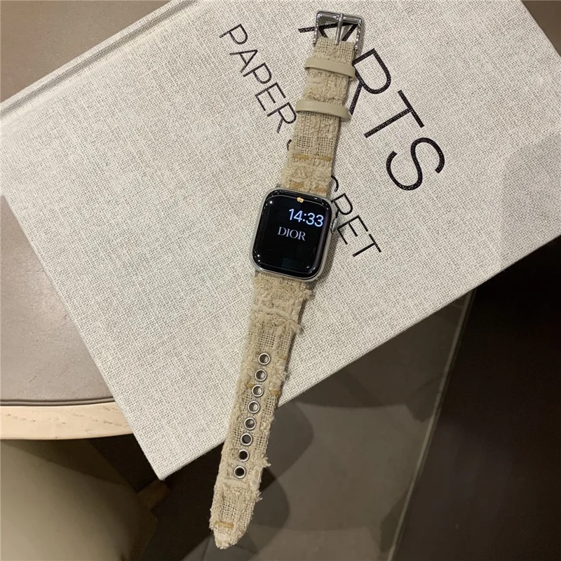 Genuine Cow Leather + Wool Strap for Apple Watch Series 10 Ultra 9 8 7 SE 6 5 4 3 2 1 46mm 49mm 45mm 44mm 42mm - Cream White