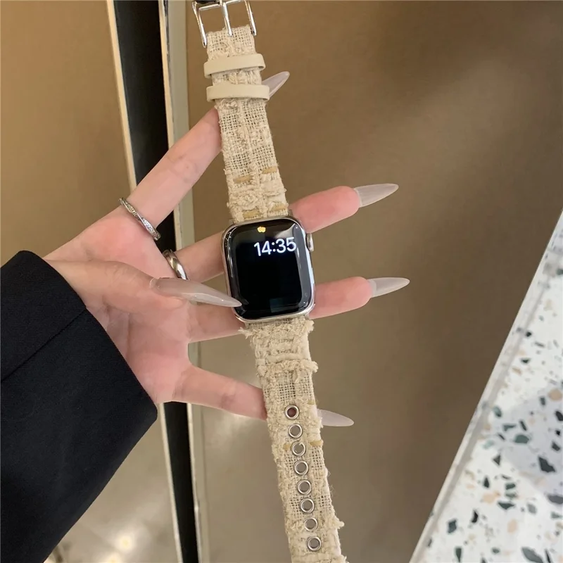 Genuine Cow Leather + Wool Strap for Apple Watch Series 10 Ultra 9 8 7 SE 6 5 4 3 2 1 46mm 49mm 45mm 44mm 42mm - Cream White