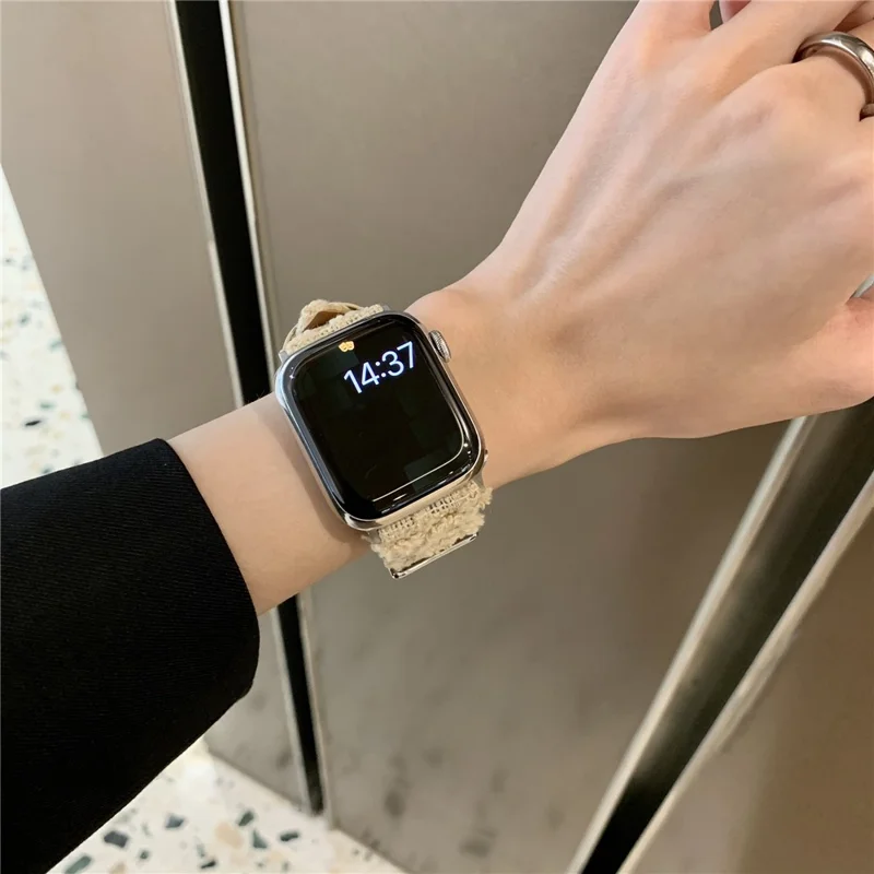 Genuine Cow Leather + Wool Strap for Apple Watch Series 10 Ultra 9 8 7 SE 6 5 4 3 2 1 46mm 49mm 45mm 44mm 42mm - Cream White