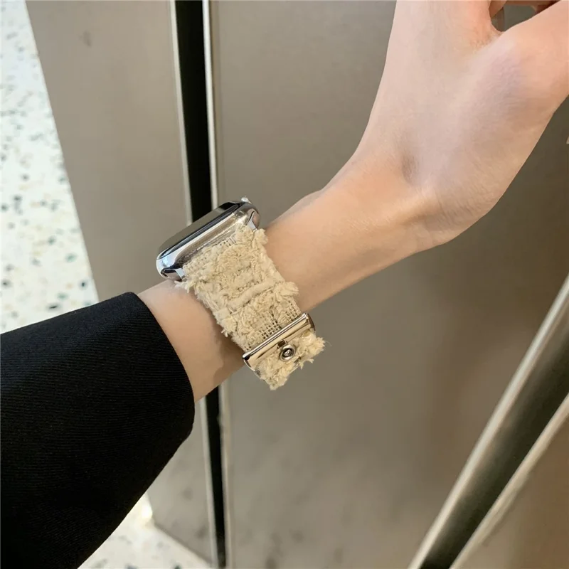 Genuine Cow Leather + Wool Strap for Apple Watch Series 10 Ultra 9 8 7 SE 6 5 4 3 2 1 46mm 49mm 45mm 44mm 42mm - Cream White