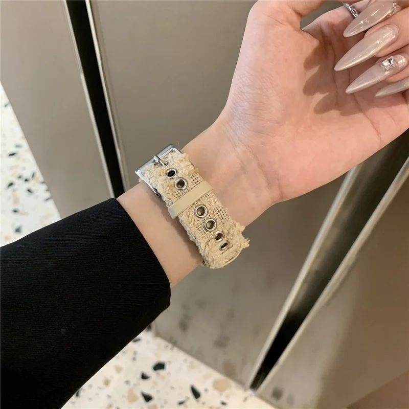 Genuine Cow Leather + Wool Strap for Apple Watch Series 10 Ultra 9 8 7 SE 6 5 4 3 2 1 46mm 49mm 45mm 44mm 42mm - Cream White