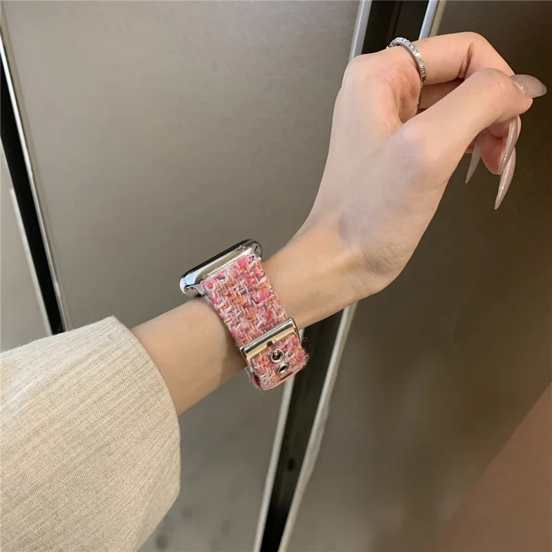 Genuine Cow Leather + Wool Strap for Apple Watch Series 10 Ultra 9 8 7 SE 6 5 4 3 2 1 46mm 49mm 45mm 44mm 42mm Winter Watchband - Pink