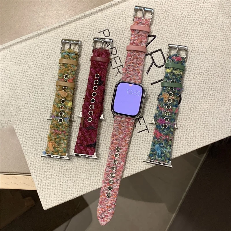 Genuine Cow Leather + Wool Strap for Apple Watch Series 10 Ultra 9 8 7 SE 6 5 4 3 2 1 46mm 49mm 45mm 44mm 42mm Winter Watchband - Pink