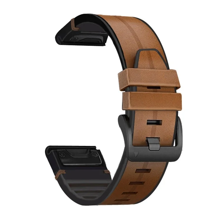 For Garmin Fenix 7/6/5 Watch Band Genuine Leather + Silicone Wrist Strap Replacement - Brown