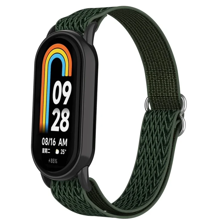 For Xiaomi Smart Band 9  /  8 Nylon Wave Pattern Watch Strap Metal Clasp Adjustable Wristband - Dark Green