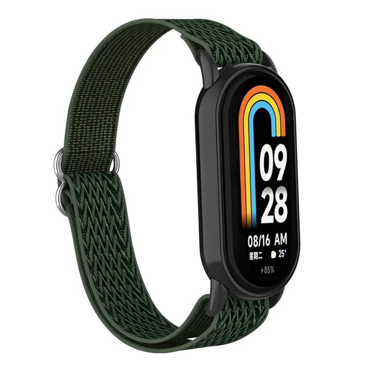 For Xiaomi Smart Band 9  /  8 Nylon Wave Pattern Watch Strap Metal Clasp Adjustable Wristband - Dark Green