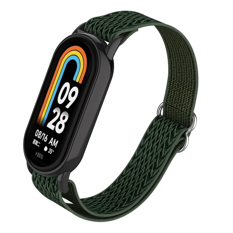 For Xiaomi Smart Band 9  /  8 Nylon Wave Pattern Watch Strap Metal Clasp Adjustable Wristband - Dark Green