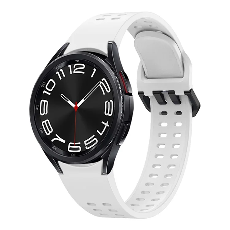 For Samsung Galaxy Watch7  /  Watch6  /  Watch 5 44mm 40mm Silicone Watch Band Double Hole Button Strap - White