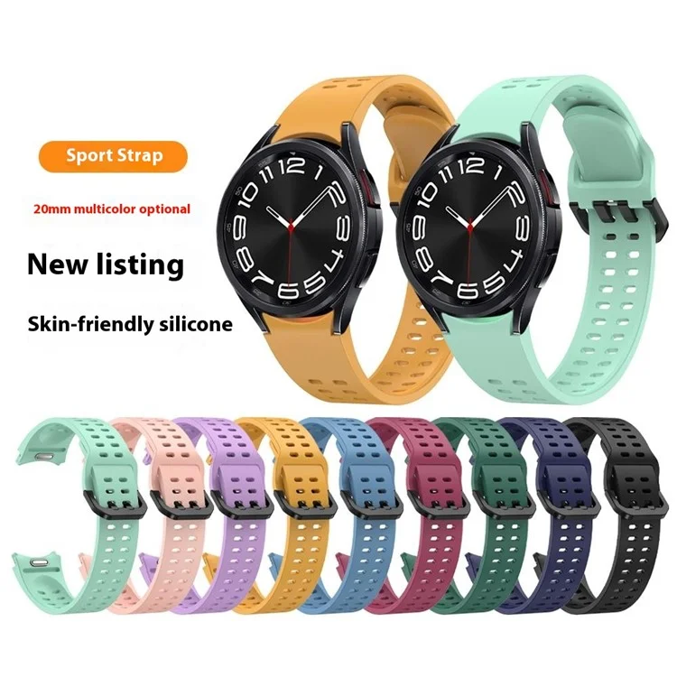 For Samsung Galaxy Watch7  /  Watch6  /  Watch 5 44mm 40mm Silicone Watch Band Double Hole Button Strap - White