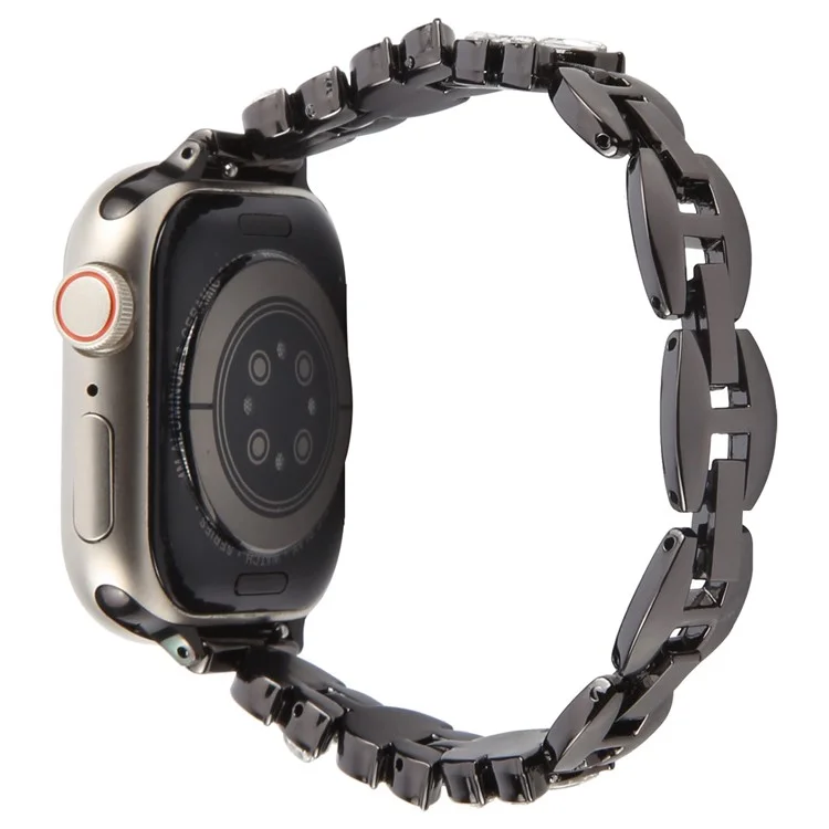 Cinturino per Apple Watch Series 10 9 8 7 SE 6 5 4 3 2 1 da 42mm, 41mm, 40mm, 38mm, con rilascio rapido, foglia di diamante in lega - Nero