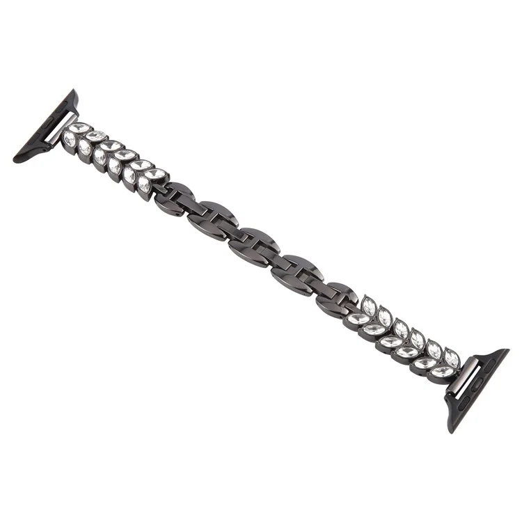 Cinturino per Apple Watch Series 10 9 8 7 SE 6 5 4 3 2 1 da 42mm, 41mm, 40mm, 38mm, con rilascio rapido, foglia di diamante in lega - Nero