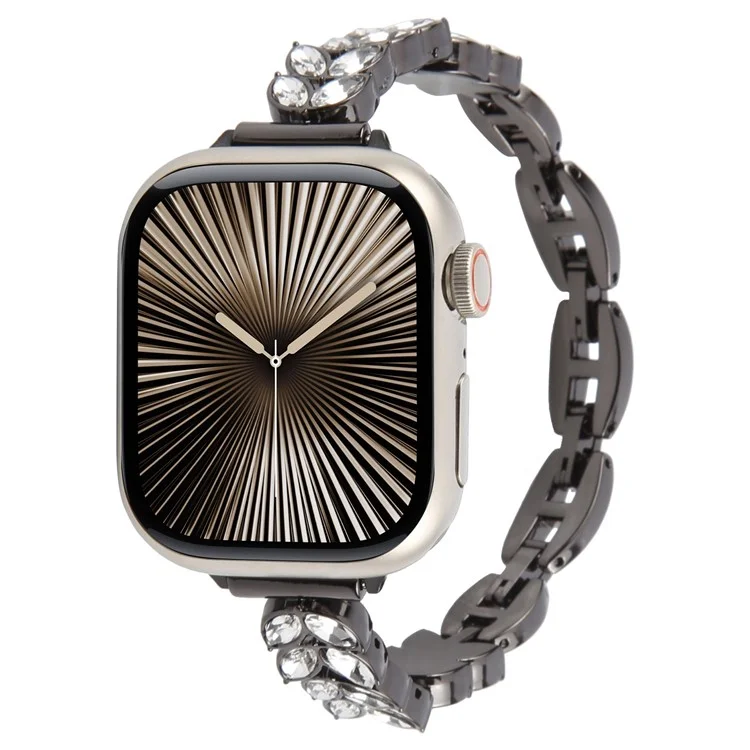 Cinturino per Apple Watch Series 10 9 8 7 SE 6 5 4 3 2 1 da 42mm, 41mm, 40mm, 38mm, con rilascio rapido, foglia di diamante in lega - Nero