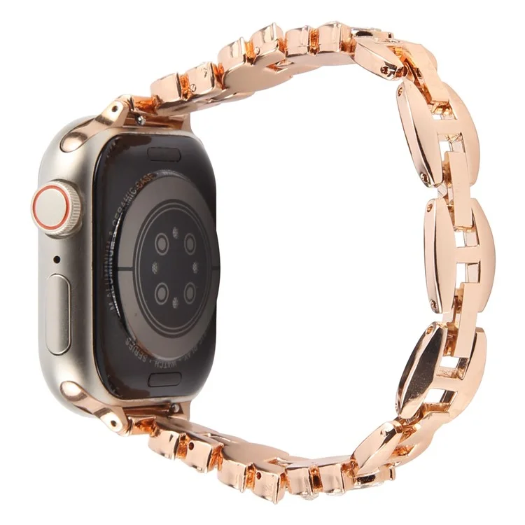 Pulseira de relógio para Apple Watch Series 10 Ultra 9 8 7 SE 6 5 4 3 2 1 46mm 49mm 45mm 44mm 42mm com liberação rápida, pulseira de liga de diamante em folha - Ouro rosa