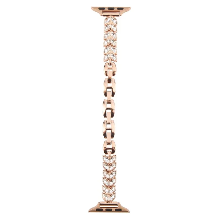 Pulseira de relógio para Apple Watch Series 10 Ultra 9 8 7 SE 6 5 4 3 2 1 46mm 49mm 45mm 44mm 42mm com liberação rápida, pulseira de liga de diamante em folha - Ouro rosa