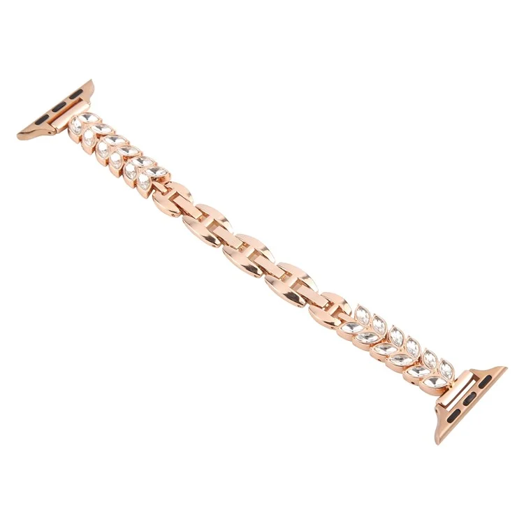 Pulseira de relógio para Apple Watch Series 10 Ultra 9 8 7 SE 6 5 4 3 2 1 46mm 49mm 45mm 44mm 42mm com liberação rápida, pulseira de liga de diamante em folha - Ouro rosa