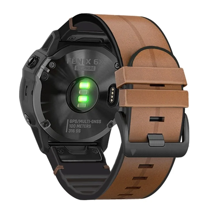 Для Garmin Fenix 6X / 6X Plus / 5X Plus / 3 / 3HR Watch Strap Genuine Leather + Silicone Wrist Band Replacement - Коричневый