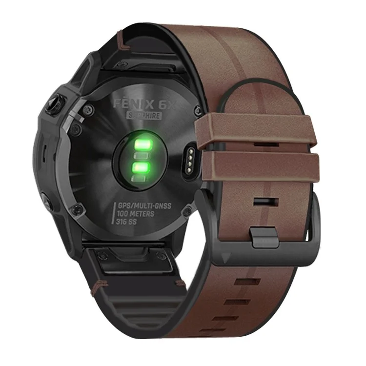 Для часов Garmin Fenix 6X / 6X Plus / 5X Plus / 3 / 3HR Ремешок из натуральной кожи + силиконовый браслет для замены - Кофе