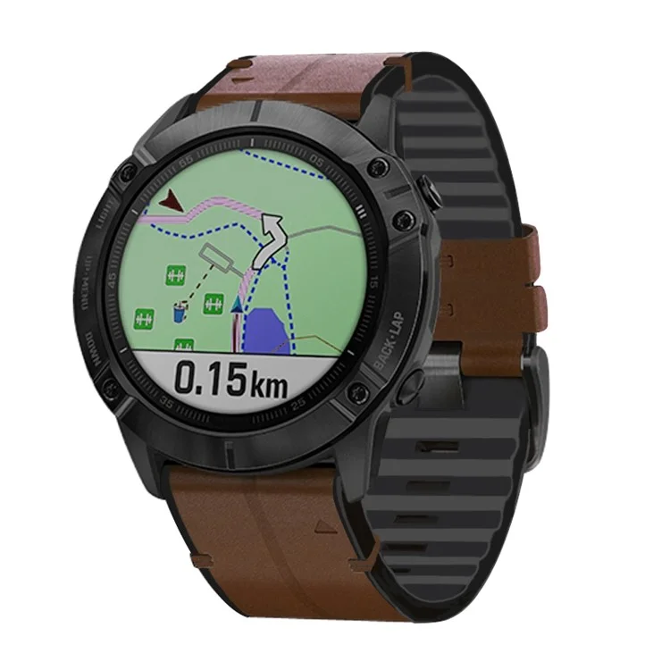 Für Garmin Fenix ​​6x / 5x Plus / 3/3 Stunden Uhr Uhrenarmband Echtes Leder + Silikon-Handgelenk-Band-Ersatz - Kaffee