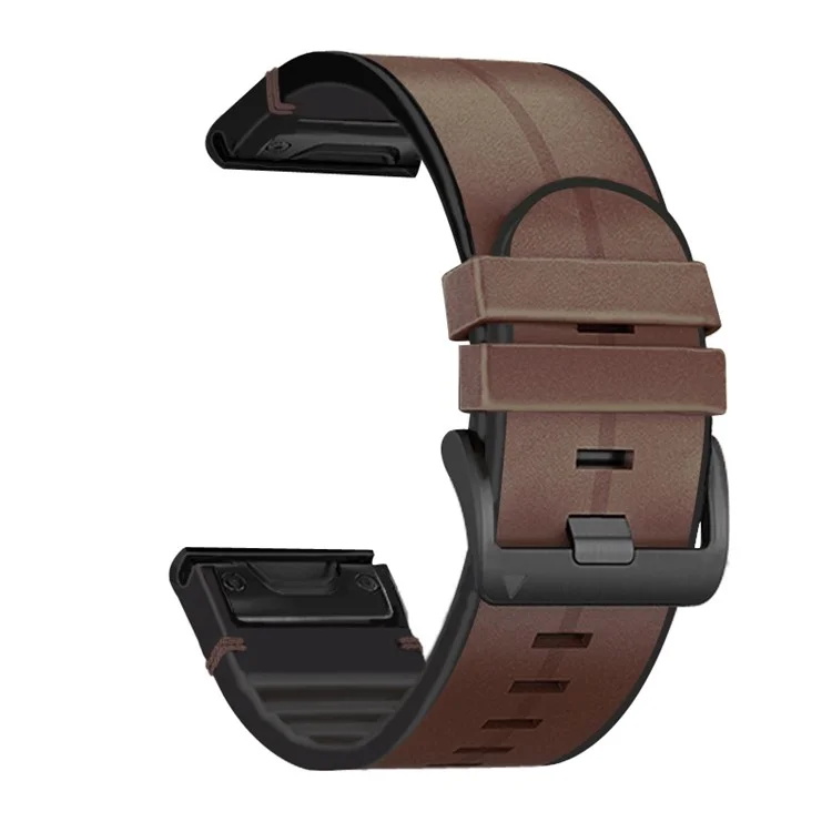 Pour Garmin Fenix ​​6x / 5x Plus / 3 / 3HR Montre Bracelet En Cuir Véritable + Remplacement De La Bande De Poignet En Silicone - Café