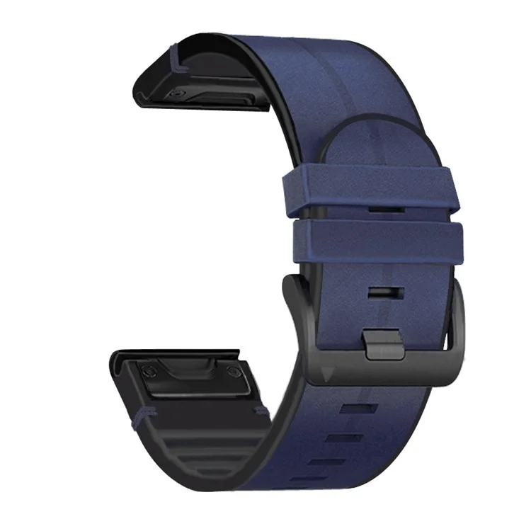 Pour Garmin Fenix ​​6x / 5x Plus / 3 / 3HR Montre Bracelet En Cuir Véritable + Remplacement De La Bande De Poignet En Silicone - Bleu Nuit