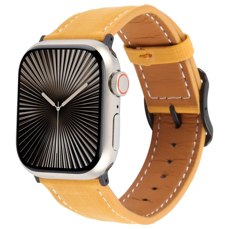 Watch Band For Apple Watch Series 10 9 8 7 SE 6 5 4 3 2 1 42mm 41mm 40mm 38mm Checkered Pattern Day-Shaped Buckle Leather Strap - Yellow