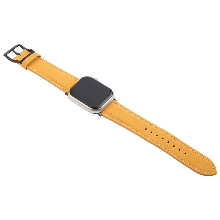 Watch Band For Apple Watch Series 10 9 8 7 SE 6 5 4 3 2 1 42mm 41mm 40mm 38mm Checkered Pattern Day-Shaped Buckle Leather Strap - Yellow