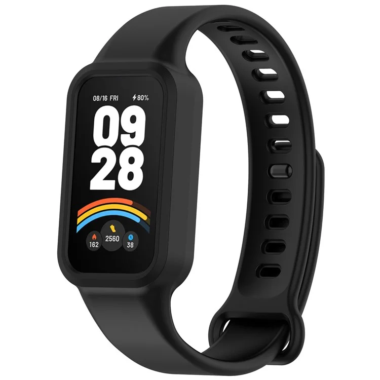 For Xiaomi Smart Band 9 Active / Redmi Band 3 Watch Band Soft Silicone Strap with Watch Case - Black