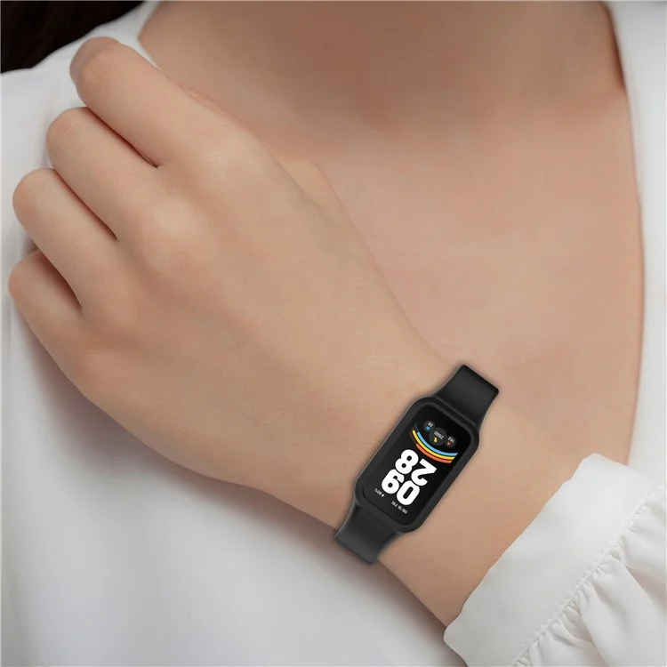 For Xiaomi Smart Band 9 Active / Redmi Band 3 Watch Band Soft Silicone Strap with Watch Case - Black