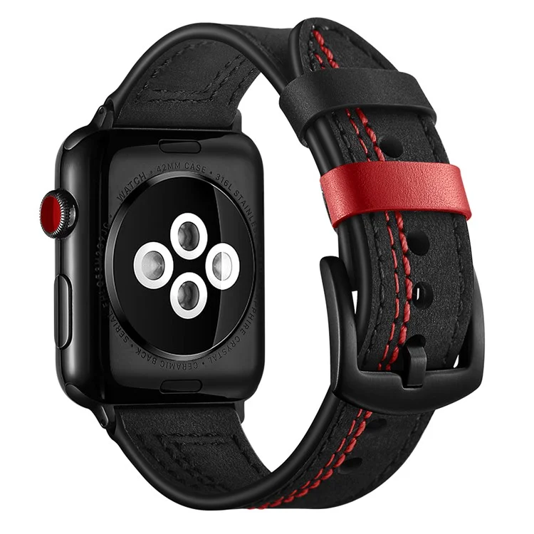 Compre em grande quantidade Genuine Cow Leather Strap para Apple Watch Series 10 Ultra 9 8 7 SE 6 5 4 3 2 1 46mm 49mm 45mm 44mm 42mm Stitching Line - Preto