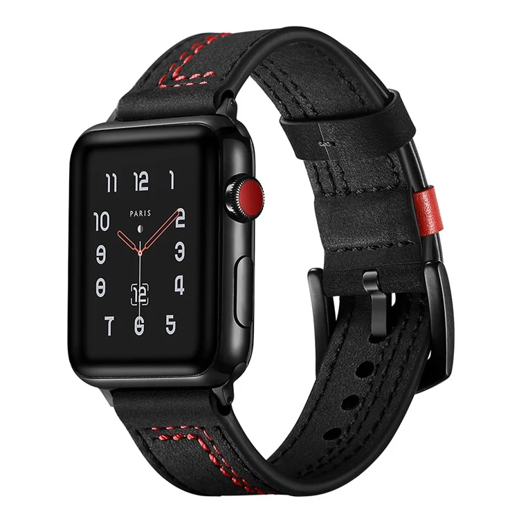 Compre em grande quantidade Genuine Cow Leather Strap para Apple Watch Series 10 Ultra 9 8 7 SE 6 5 4 3 2 1 46mm 49mm 45mm 44mm 42mm Stitching Line - Preto