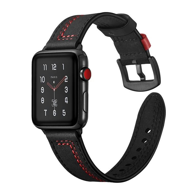 Compre em grande quantidade Genuine Cow Leather Strap para Apple Watch Series 10 Ultra 9 8 7 SE 6 5 4 3 2 1 46mm 49mm 45mm 44mm 42mm Stitching Line - Preto