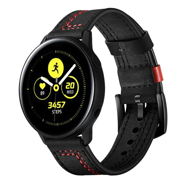 Comprar en volumen Correa de reloj de 20 mm para Samsung Galaxy Watch7 / 6 / 5 / 4 / Huami Amazfit Bip 3 Cuero de vaca genuino Línea de puntada - Negro