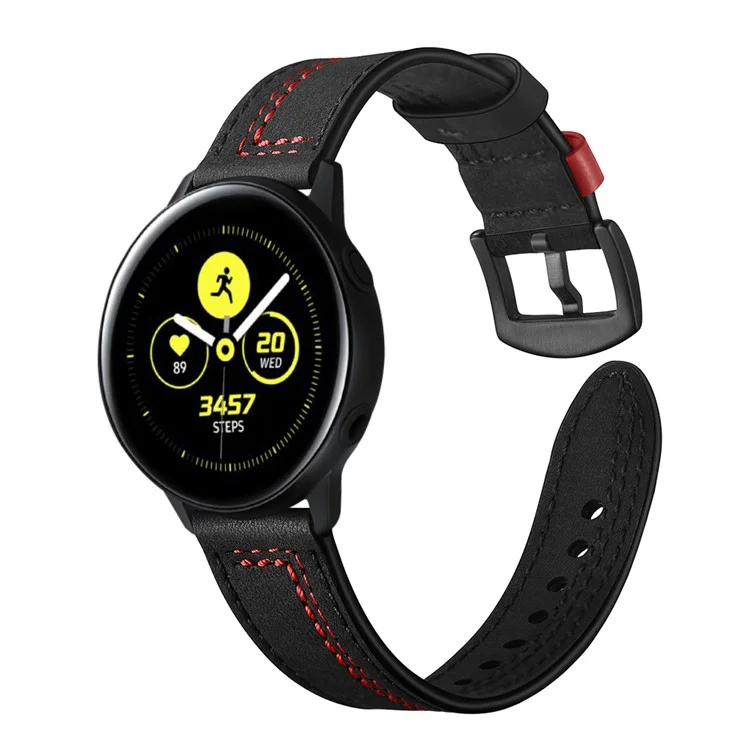 Comprar en volumen Correa de reloj de 20 mm para Samsung Galaxy Watch7 / 6 / 5 / 4 / Huami Amazfit Bip 3 Cuero de vaca genuino Línea de puntada - Negro