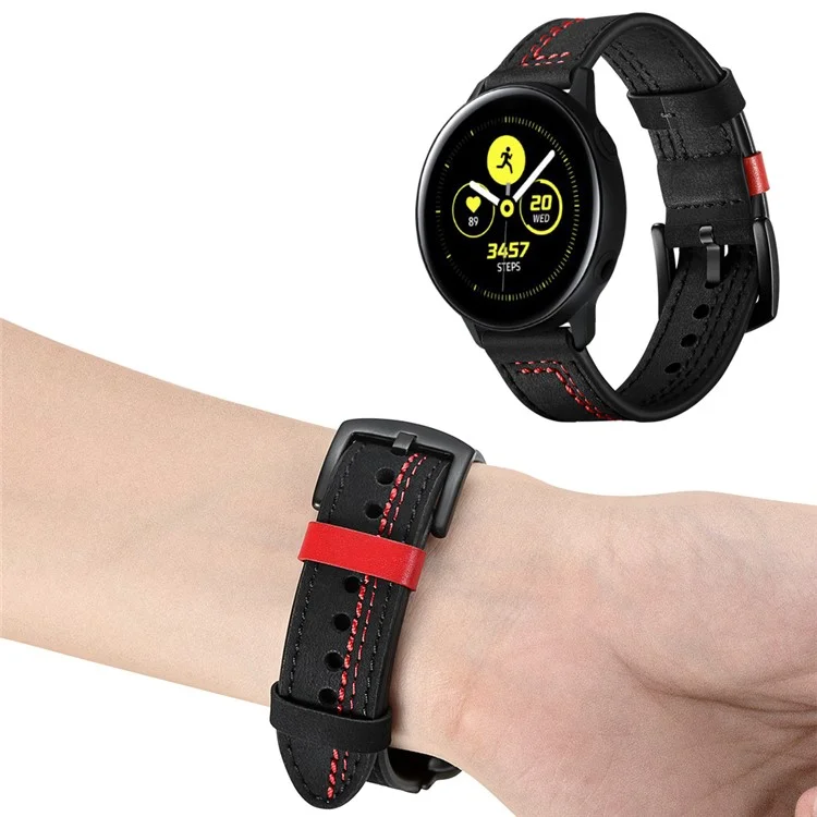 Comprar en volumen Correa de reloj de 20 mm para Samsung Galaxy Watch7 / 6 / 5 / 4 / Huami Amazfit Bip 3 Cuero de vaca genuino Línea de puntada - Negro