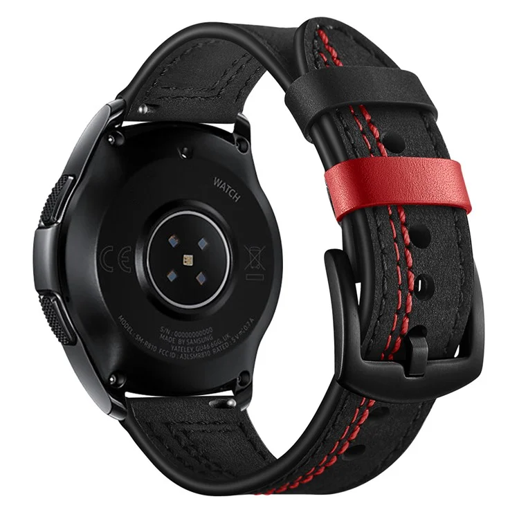 Bulk Purchasing 22mm Watch Band for Huawei Watch GT 5 Pro 46mm / Samsung Galaxy Watch3 45mm Genuine Cow Leather Stitching Line Strap - Black