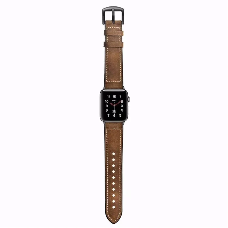 Cinturino da orologio in blocco per Apple Watch Series 10 9 8 7 SE 6 5 4 3 2 1 42mm 41mm 40mm 38mm in vera pelle di mucca + cinturino in silicone - Marrone