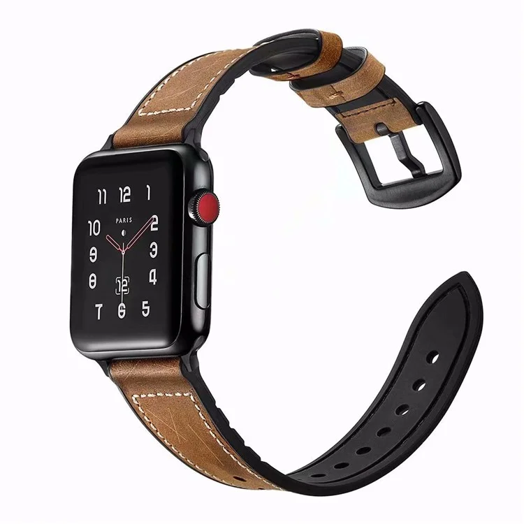 Acquisto all'ingrosso Cinturino per Apple Watch Serie 10 Ultra 9 8 7 SE 6 5 4 3 2 1 46mm 49mm 45mm 44mm 42mm Vera pelle bovina + cinturino in silicone - Marrone