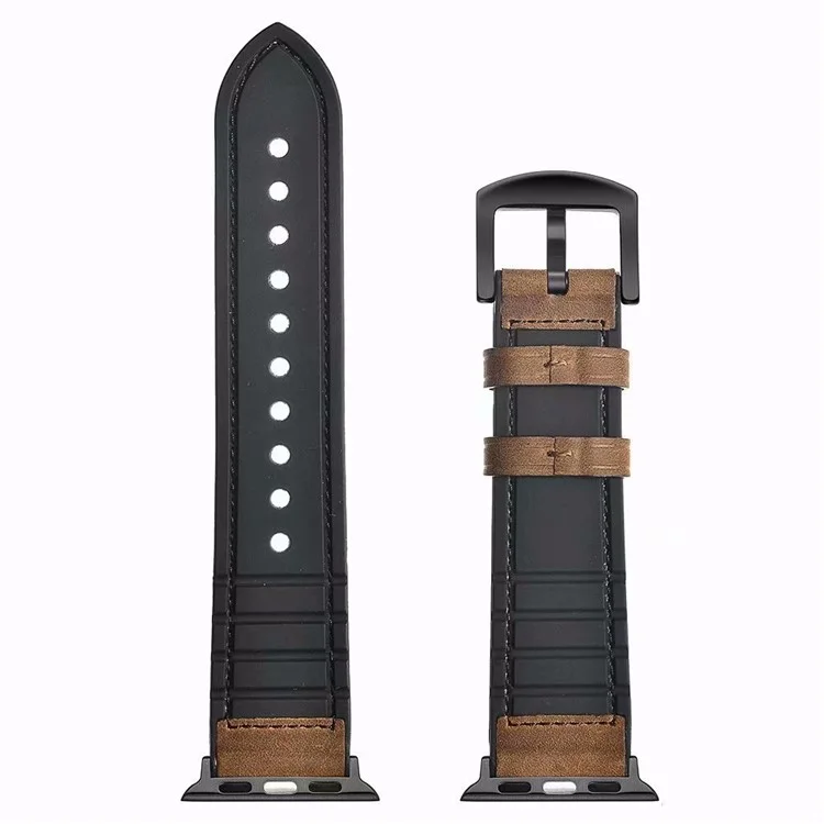 Acquisto all'ingrosso Cinturino per Apple Watch Serie 10 Ultra 9 8 7 SE 6 5 4 3 2 1 46mm 49mm 45mm 44mm 42mm Vera pelle bovina + cinturino in silicone - Marrone