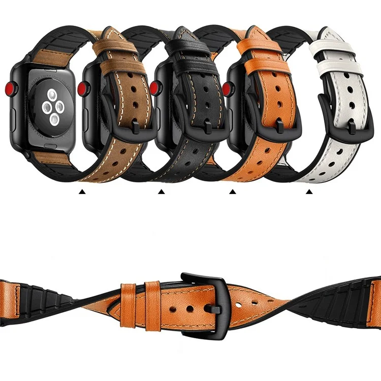 Acquisto all'ingrosso Cinturino per Apple Watch Serie 10 Ultra 9 8 7 SE 6 5 4 3 2 1 46mm 49mm 45mm 44mm 42mm Vera pelle bovina + cinturino in silicone - Marrone