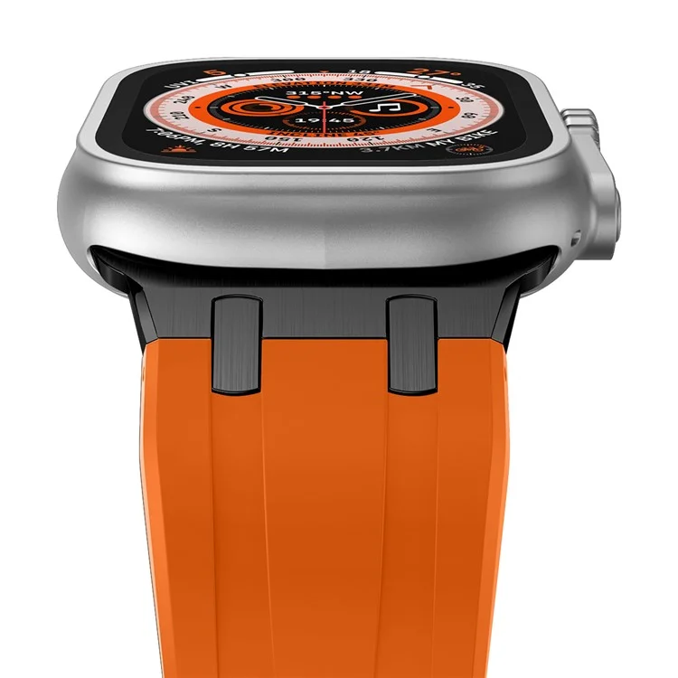 Compra al por mayor Correa de reloj para Apple Watch Series 10 9 8 7 SE 6 5 4 3 2 1 42mm 41mm 40mm 38mm Correa de silicona líquida - Negro+Naranja