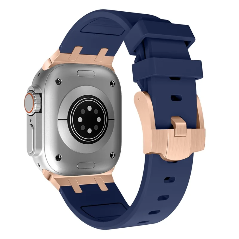 Браслет для часов Apple Watch Series 10 9 8 7 SE 6 5 4 3 2 1 42 мм 41 мм 40 мм 38 мм, жидкий силиконовый ремешок - розовое золото + синий