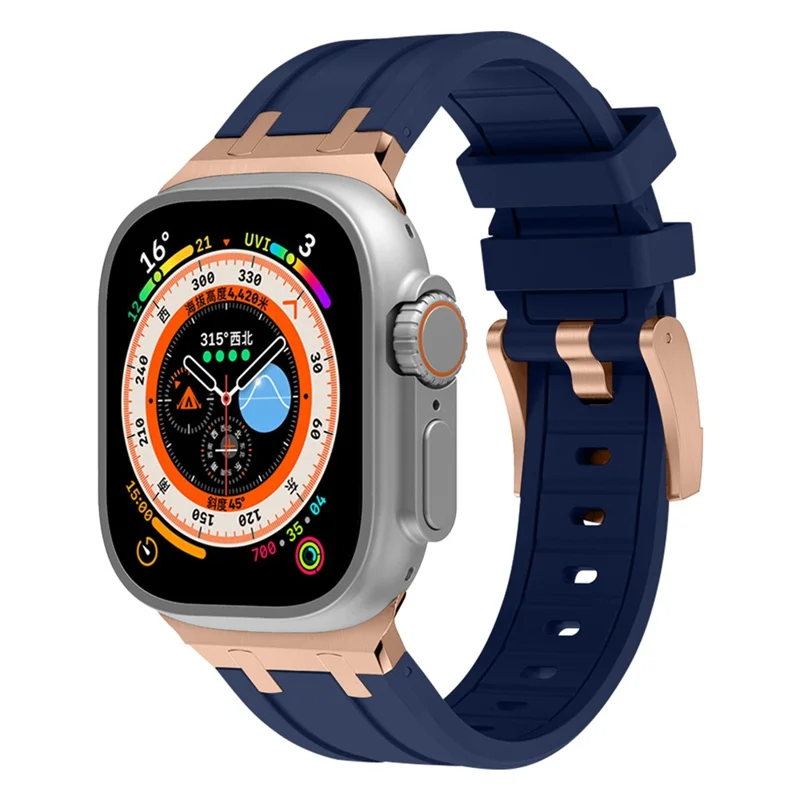 Браслет для часов Apple Watch Series 10 9 8 7 SE 6 5 4 3 2 1 42 мм 41 мм 40 мм 38 мм, жидкий силиконовый ремешок - розовое золото + синий