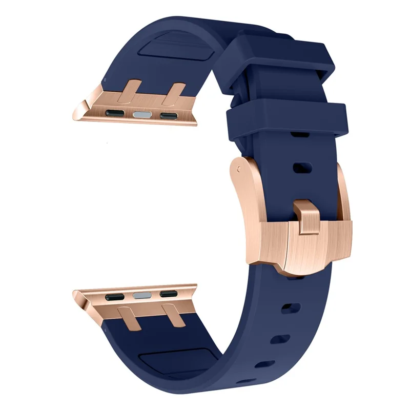 Браслет для часов Apple Watch Series 10 9 8 7 SE 6 5 4 3 2 1 42 мм 41 мм 40 мм 38 мм, жидкий силиконовый ремешок - розовое золото + синий