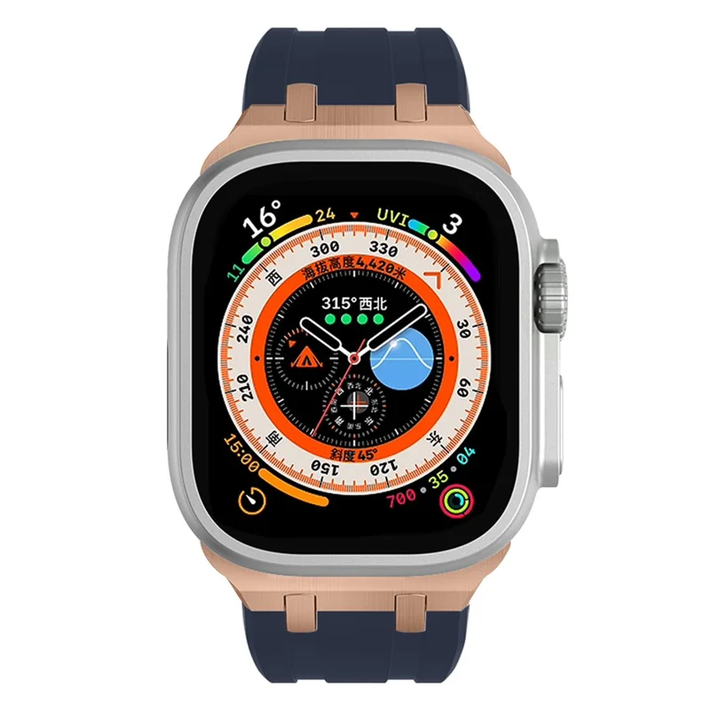 Браслет для часов Apple Watch Series 10 9 8 7 SE 6 5 4 3 2 1 42 мм 41 мм 40 мм 38 мм, жидкий силиконовый ремешок - розовое золото + синий