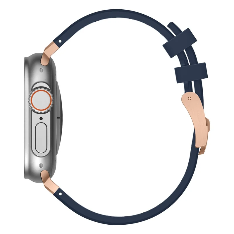 Браслет для часов Apple Watch Series 10 9 8 7 SE 6 5 4 3 2 1 42 мм 41 мм 40 мм 38 мм, жидкий силиконовый ремешок - розовое золото + синий