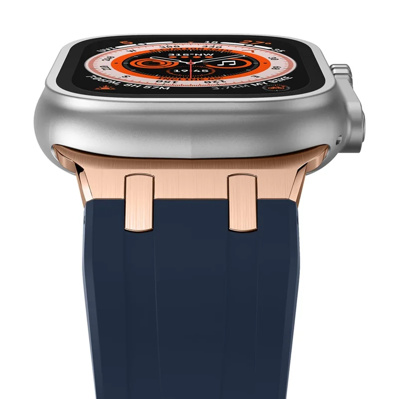 Браслет для часов Apple Watch Series 10 9 8 7 SE 6 5 4 3 2 1 42 мм 41 мм 40 мм 38 мм, жидкий силиконовый ремешок - розовое золото + синий