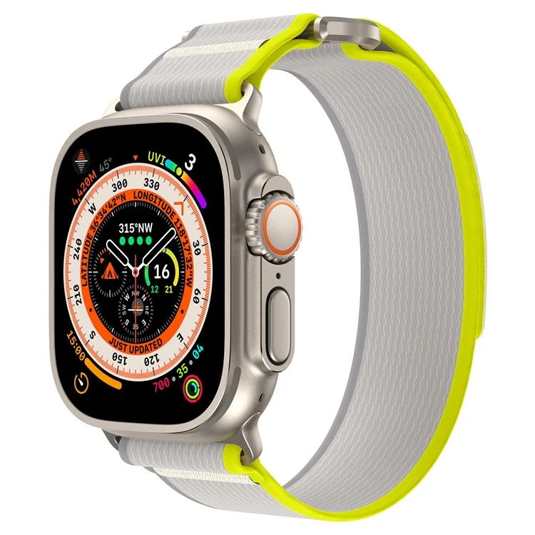 Achat en vrac de bracelet de remplacement pour Apple Watch Series 10 Ultra 9 8 7 SE 6 5 4 3 2 1 46mm 49mm 45mm 44mm 42mm - Boucle solo tressée en nylon - Jaune+Blanc