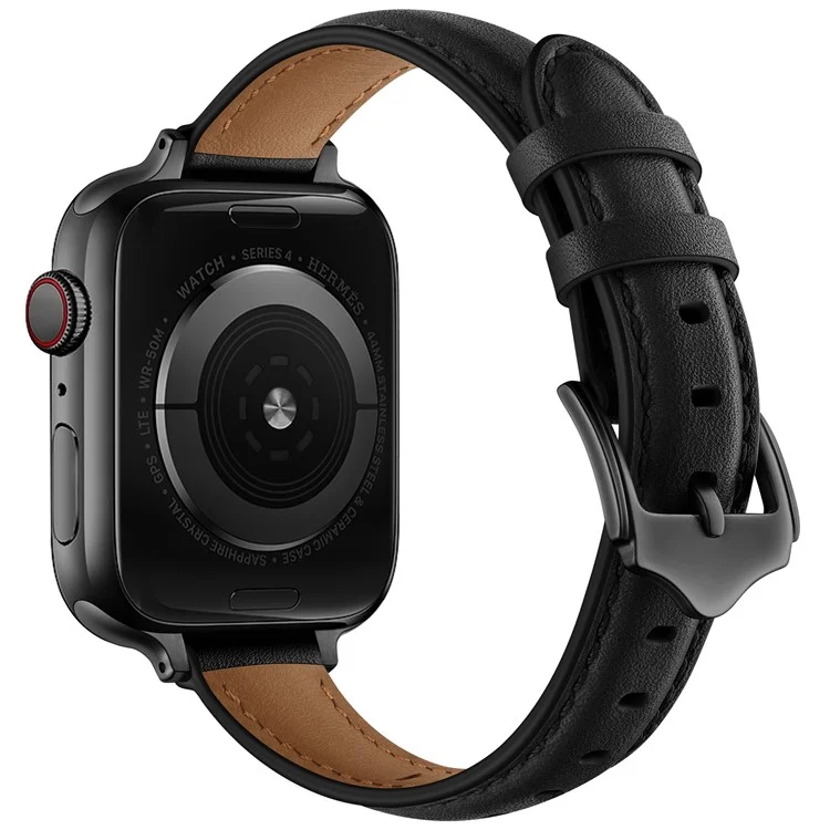 Bulk Purchasing Genuine Cow Leather Watch Strap for Apple Watch Series 10 Ultra 9 8 7 SE 6 5 4 3 2 1 46mm 49mm 45mm 44mm 42mm - Black+Black Buckle